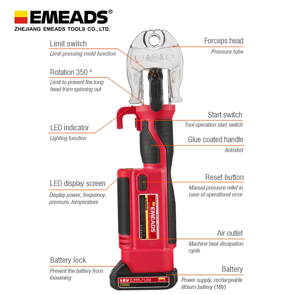 Hydraulic Plumbing Tool Crimping Pipe Battery Press Tools Emadsges-1525 Electric Copper Plastic Box Zhejiang 50pcs