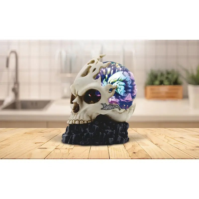 6.75"H Skull with LED Light Glass Globe Figurine Decorative Resin Statue Sculpture for Home, Office, or Bookshelf – A Unique Collectible and Perfect Gift for Housewarmings, Holidays, and Birthdays