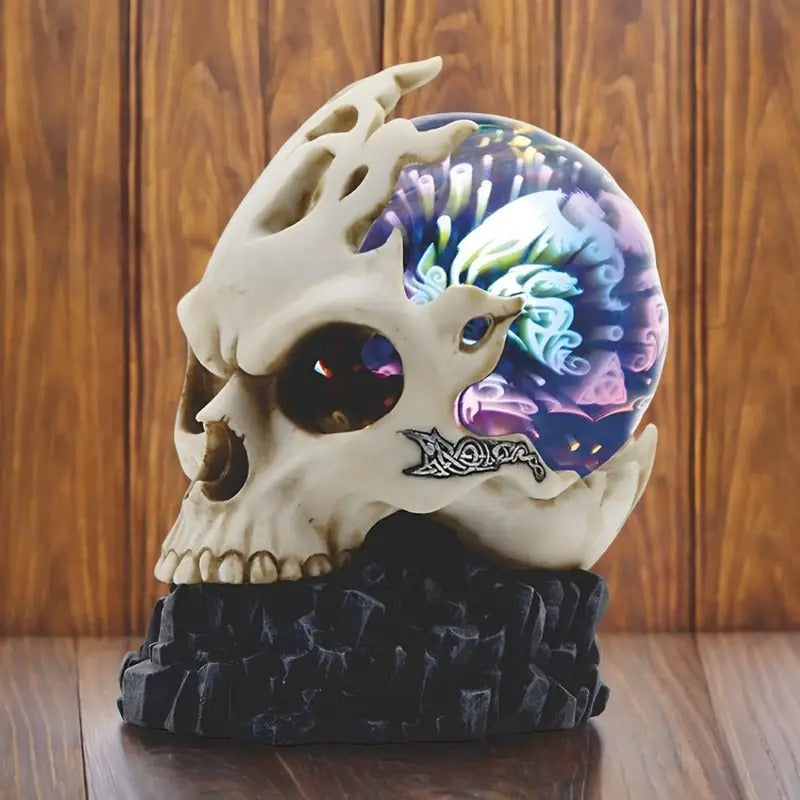 6.75"H Skull with LED Light Glass Globe Figurine Decorative Resin Statue Sculpture for Home, Office, or Bookshelf – A Unique Collectible and Perfect Gift for Housewarmings, Holidays, and Birthdays