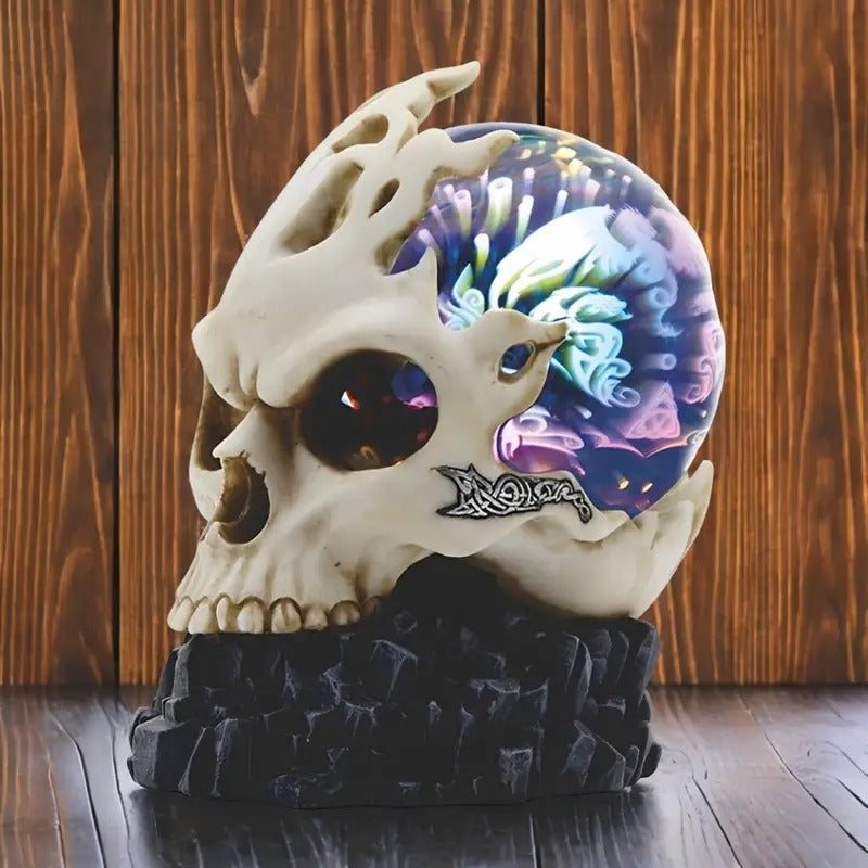 6.75"H Skull with LED Light Glass Globe Figurine Decorative Resin Statue Sculpture for Home, Office, or Bookshelf – A Unique Collectible and Perfect Gift for Housewarmings, Holidays, and Birthdays